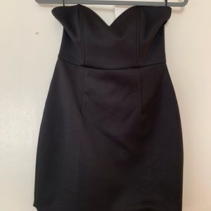 Strapless mini black dress with scalloped bottom